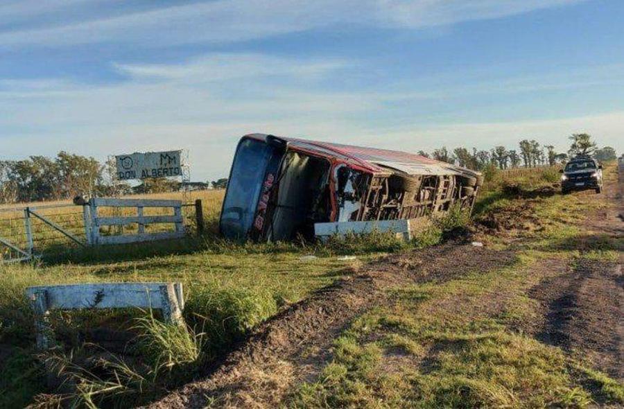 Un colectivo volcó en Ruta 11 tras chocar animales sueltos